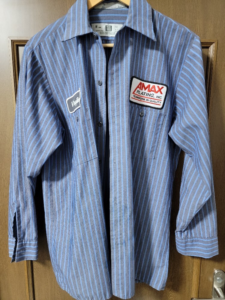 REED USA 長袖 ワークシャツ 古着 M ヴィンテージ ビンテージ ストライプ WORKWEAR シャツ トップス カジュアル アメカジ 激安 ワッペン_画像2