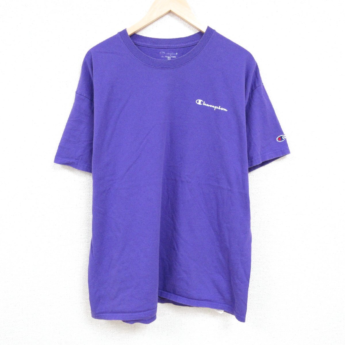 XL/古着 チャンピオン Champion 半袖 ブランド Tシャツ メンズ ワンポイントロゴ 大きいサイズ コットン クルーネック 紫 パープル 24apr05_画像1