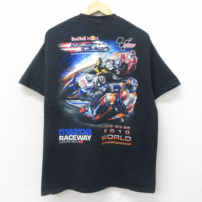 L/古着 半袖 Tシャツ メンズ マツダレースウェイ レッドブル バイク コットン クルーネック 黒 ブラック 24apr01 中古_画像1