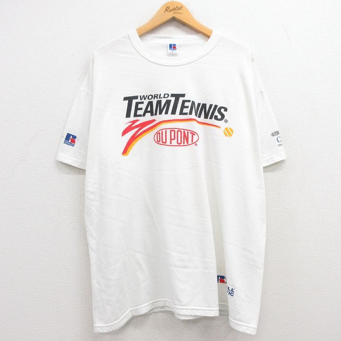 XL/古着 ラッセル 半袖 ビンテージ Tシャツ メンズ 80s テニス DUPONT 大きいサイズ クルーネック 白 ホワイト spe 24apr02 中古_画像1