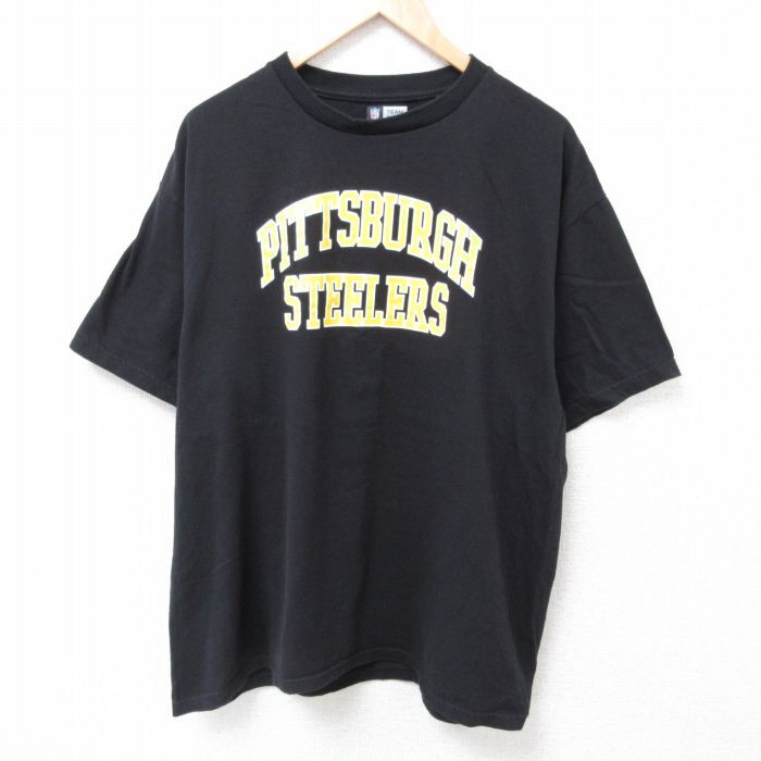 XL/古着 半袖 Tシャツ メンズ NFL ピッツバーグスティーラーズ 大きいサイズ コットン クルーネック 黒 ブラック アメフト スーパーボウル_画像1