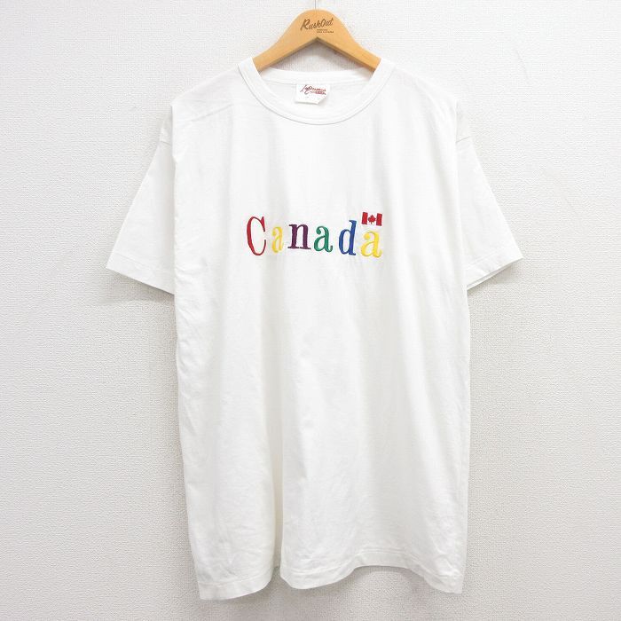 XL/古着 半袖 ビンテージ Tシャツ メンズ 90s カナダ 刺繍 コットン クルーネック 白 ホワイト 24apr02 中古_画像1