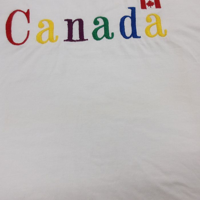 XL/古着 半袖 ビンテージ Tシャツ メンズ 90s カナダ 刺繍 コットン クルーネック 白 ホワイト 24apr02 中古_画像4