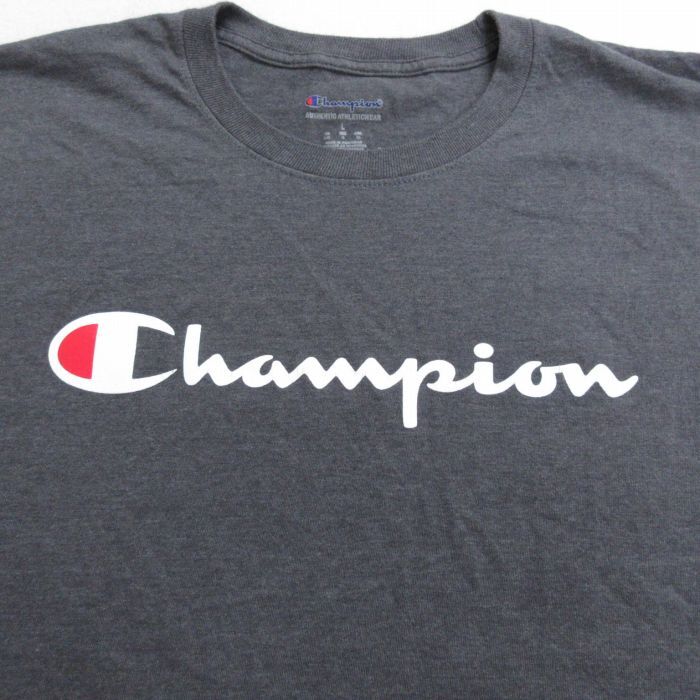 L/古着 チャンピオン Champion 半袖 Tシャツ メンズ ビッグロゴ クルーネック 濃グレー 霜降り 24apr04 中古_画像2