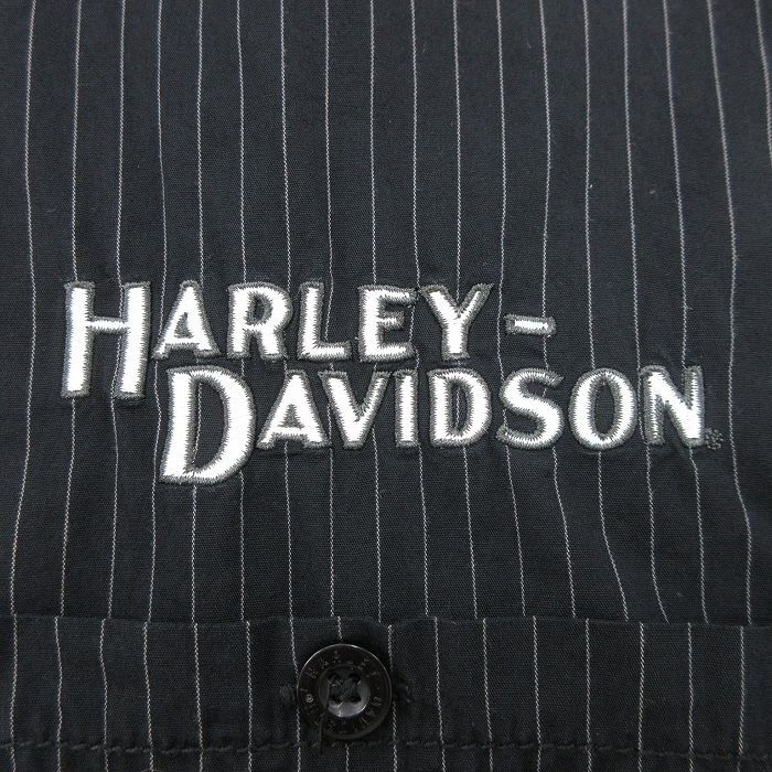 XL/古着 ハーレーダビッドソン 半袖 シャツ メンズ ビッグロゴ 大きいサイズ ロング丈 コットン 黒他 ブラック ストライプ spe 24apr06 中_画像4