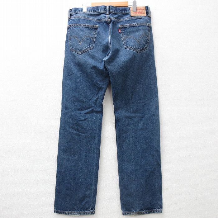 W34/古着 ジーンズ Levis リーバイス 505 メンズ ヒゲ コットン 紺 ネイビー デニム 24feb08 中古 ボトムス ジーパン Gパン ロング パンツ_画像3