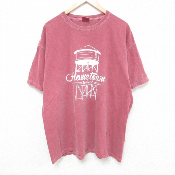 XL/古着 半袖 Tシャツ メンズ Hometown 大きいサイズ コットン クルーネック エンジ 24apr09 中古_画像1