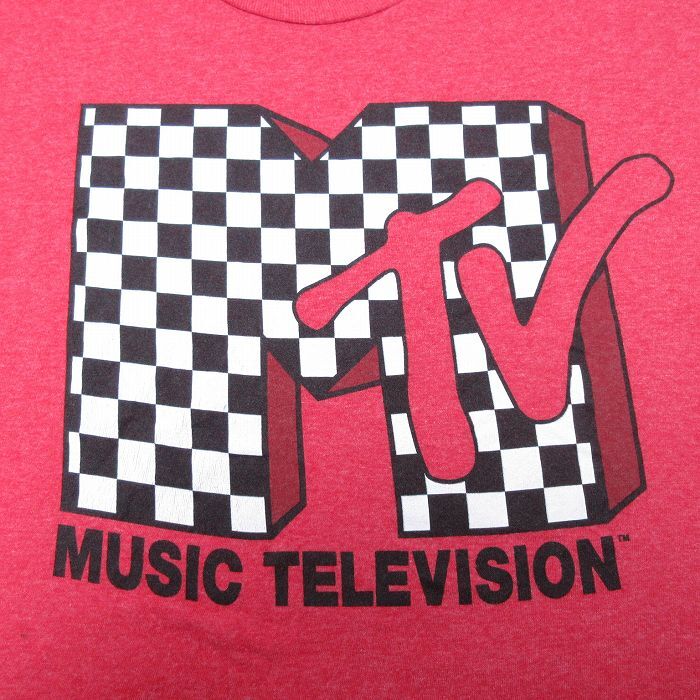 XL/古着 半袖 Tシャツ メンズ MTV ミュージックテレビジョン 大きいサイズ クルーネック 赤 レッド 霜降り 24apr09 中古_画像2