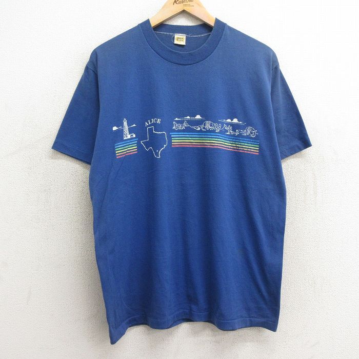 L/古着 半袖 ビンテージ Tシャツ メンズ 80s アルマジロ アリス クルーネック 青 ブルー 24apr09 中古_画像1