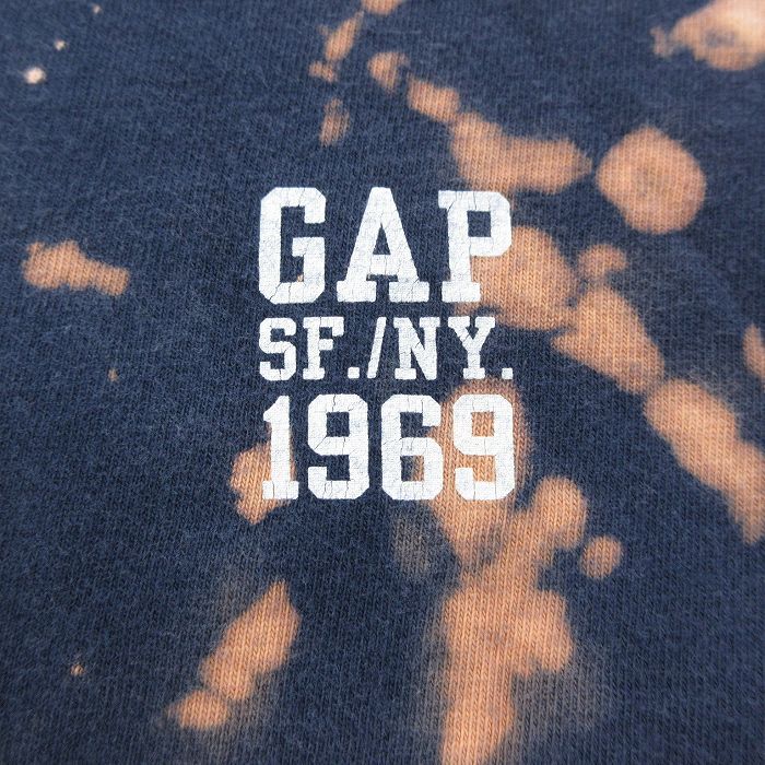 XL/古着 ギャップ GAP 半袖 ビンテージ Tシャツ メンズ 90s ワンポイントロゴ コットン クルーネック 紺 ネイビー ブリーチ加工 24apr10 中の画像3