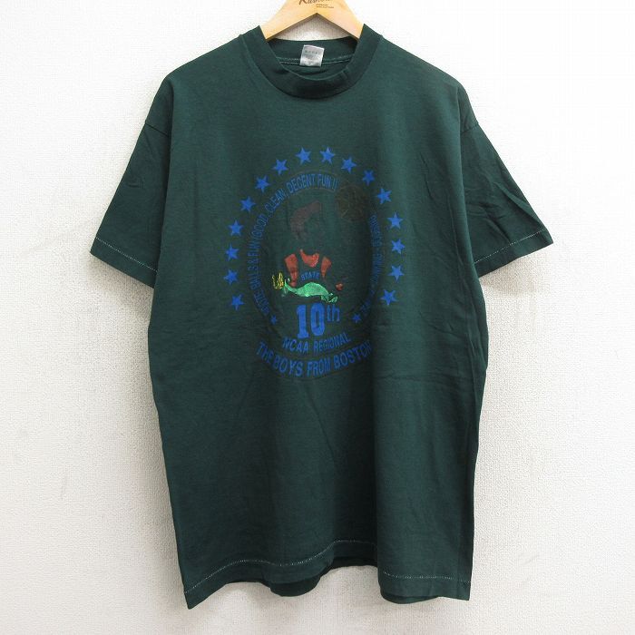 XL/古着 フルーツオブザルーム 半袖 ビンテージ Tシャツ メンズ 90s 男性 バスケットボール コットン クルーネック 緑 グリーン 24apr10 中_画像1
