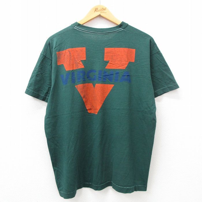 XL/古着 半袖 ビンテージ Tシャツ メンズ 90s バージニア 胸ポケット付き 大きいサイズ クルーネック 緑 グリーン 24apr11 中古_画像1