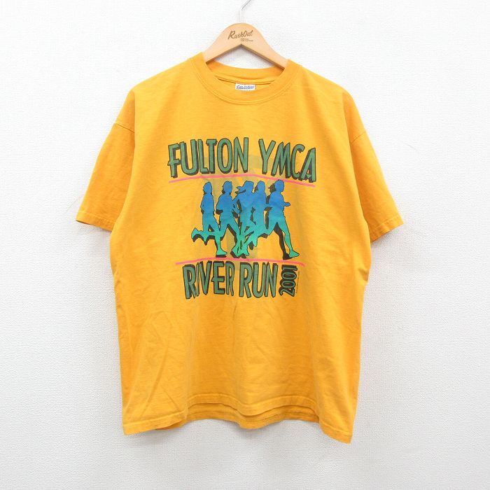 XL/古着 半袖 ビンテージ Tシャツ メンズ 00s YMCA マラソン 企業広告 大きいサイズ コットン クルーネック 黄 イエロー 24apr11 中古_画像1
