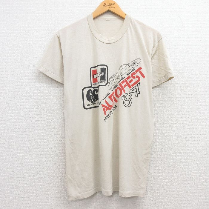 M/古着 半袖 ビンテージ Tシャツ メンズ 80s 車 HURST クルーネック ベージュ カーキ 24apr11 中古の画像1