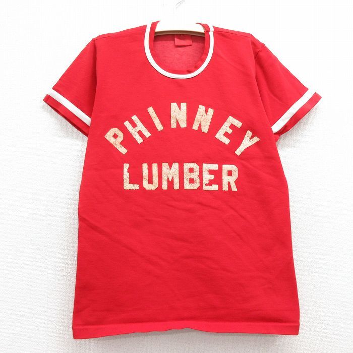 古着 ローリングス 半袖 ビンテージ Tシャツ キッズ ボーイズ 子供服 80s PHINNEY LUMBER クルーネック 赤他 レッド 24apr12_画像1