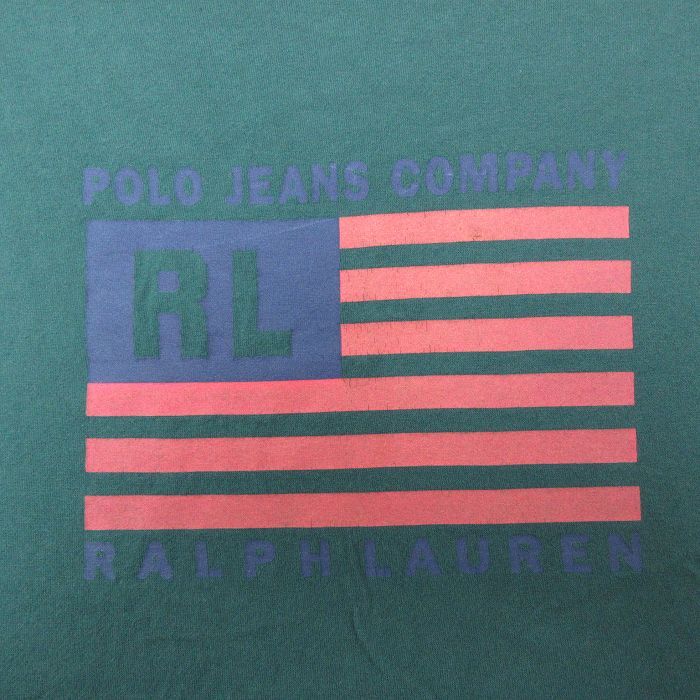 L/古着 ラルフローレン Ralph Lauren ポロジーンズ 半袖 ブランド Tシャツ メンズ ビッグロゴ コットン クルーネック 緑 グリーン 24apr12_画像2