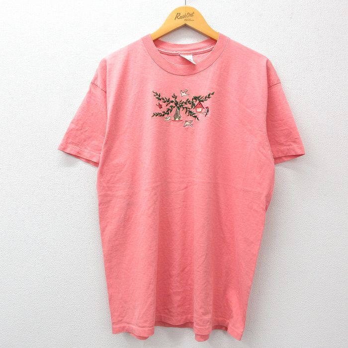 XL/古着 半袖 ビンテージ Tシャツ メンズ 90s 鳥 刺繍 コットン クルーネック ピンク系 24apr13 中古_画像1