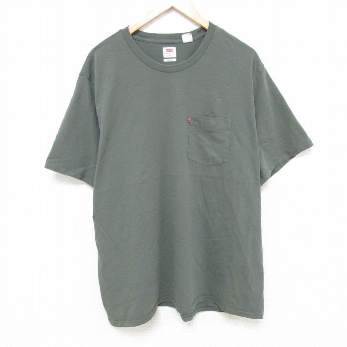 XL/古着 リーバイス Levis 半袖 ブランド Tシャツ メンズ 無地 胸ポケット付き 大きいサイズ コットン クルーネック 緑 グリーン 24apr13_画像1
