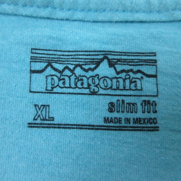 XL/古着 パタゴニア patagonia 半袖 ブランド Tシャツ メンズ ビッグロゴ クルーネック 水色 24apr15 中古_画像3