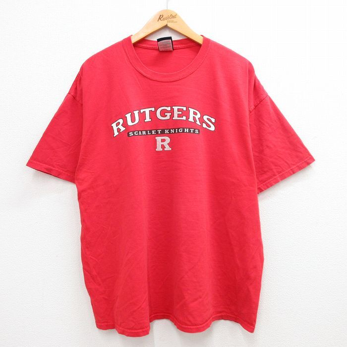 XL/古着 半袖 ビンテージ Tシャツ メンズ 00s RUTGERS 大きいサイズ コットン クルーネック 赤 レッド 24apr15 中古_画像1