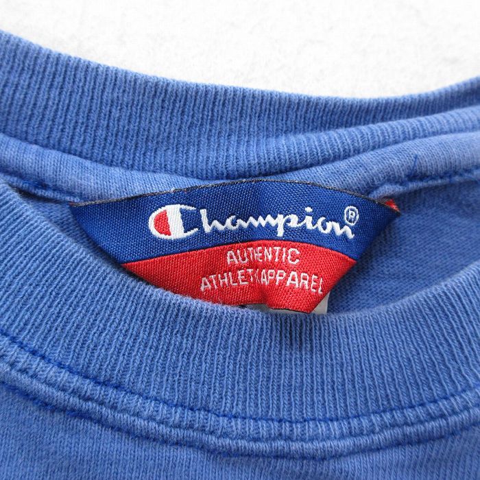 XL/古着 チャンピオン Champion 半袖 ビンテージ Tシャツ メンズ 00s ワンポイントロゴ クルーネック 青 ブルー 24apr15 中古_画像3