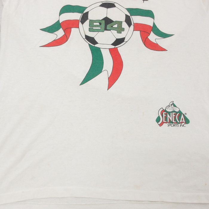 L/古着 ヘインズ 半袖 ビンテージ Tシャツ メンズ 90s サッカー イタリア ハンドペイント ラメ クルーネック 白 ホワイト 24apr16 中古_画像9