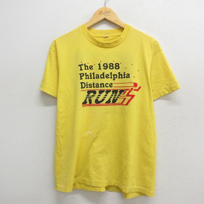 L/ old clothes screen Star z short sleeves Vintage T-shirt men's 80s filler Delphi e aRUN crew neck yellow yellow 24apr17 used 