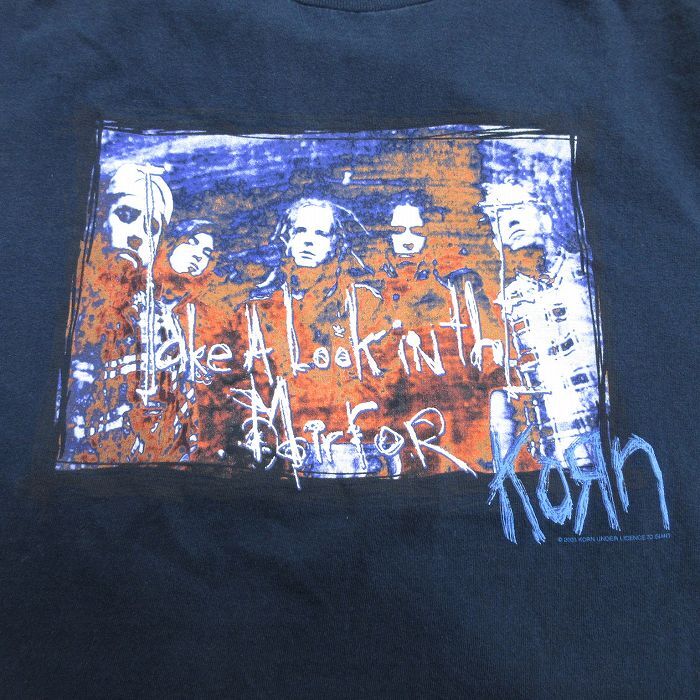 M/古着 半袖 ビンテージ ロック バンド Tシャツ メンズ 00s KORN コーン コットン クルーネック 紺系 ネイビー spe 24apr19 中古_画像2