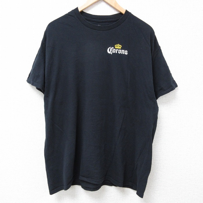 XL/古着 半袖 Tシャツ メンズ コロナ ビール ヤシの木 大きいサイズ コットン クルーネック 黒 ブラック 24apr19 中古_画像2