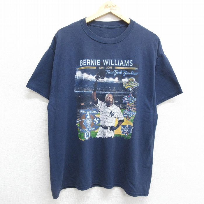 L/古着 ヘインズ 半袖 ビンテージ Tシャツ メンズ 00s MLB ニューヨークヤンキース バニーウィリアムス 51 クルーネック 紺 ネイビー メジ_画像1