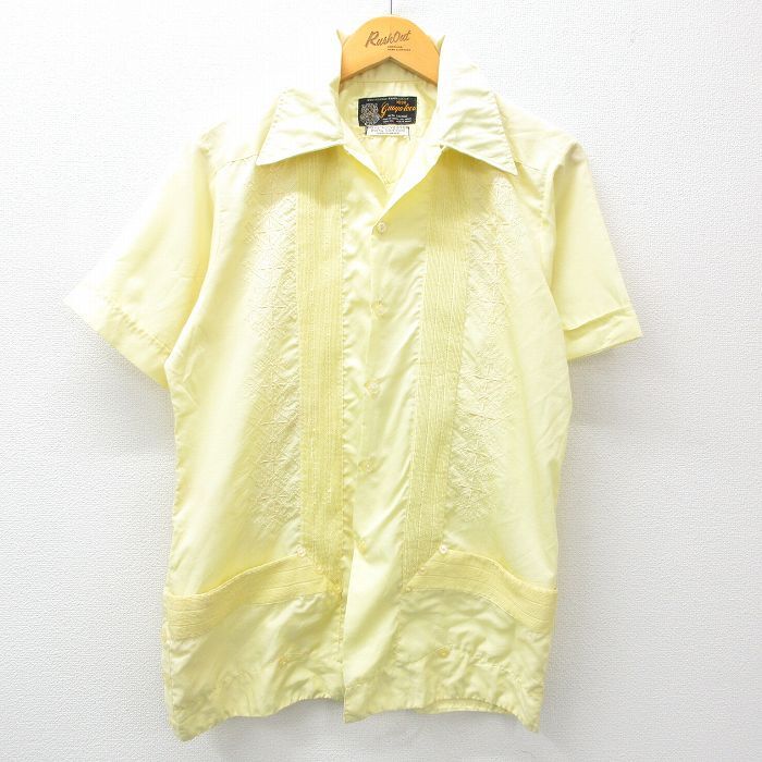 M/古着 半袖 キューバ シャツ メンズ 90s 刺繍 開襟 オープンカラー 黄 イエロー 24apr23 中古 トップスの画像1