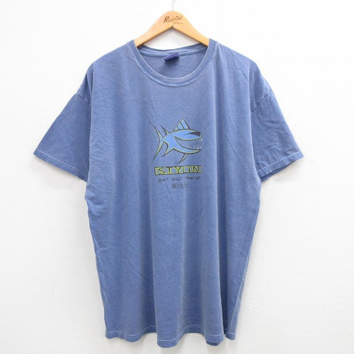 XL/古着 ヘインズ 半袖 ビンテージ Tシャツ メンズ 00s 魚 STYLIN 大きいサイズ コットン クルーネック 紺 ネイビー 霜降り 24apr24 中古_画像1