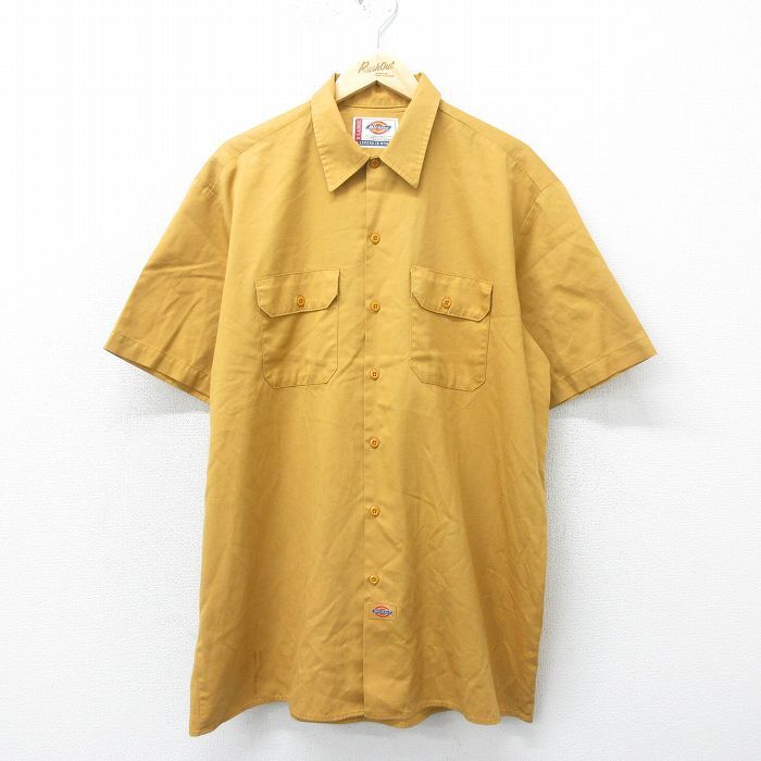 XL/古着 ディッキーズ Dickies 半袖 ワーク シャツ メンズ 大きいサイズ ロング丈 濃黄色 イエロー 24apr25 中古 トップス_画像1