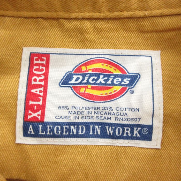 XL/古着 ディッキーズ Dickies 半袖 ワーク シャツ メンズ 大きいサイズ ロング丈 濃黄色 イエロー 24apr25 中古 トップス_画像2