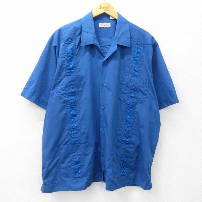 XL/古着 半袖 キューバ シャツ メンズ 00s 刺繍 大きいサイズ 開襟 オープンカラー 青 ブルー 24apr25 中古 トップス_画像1