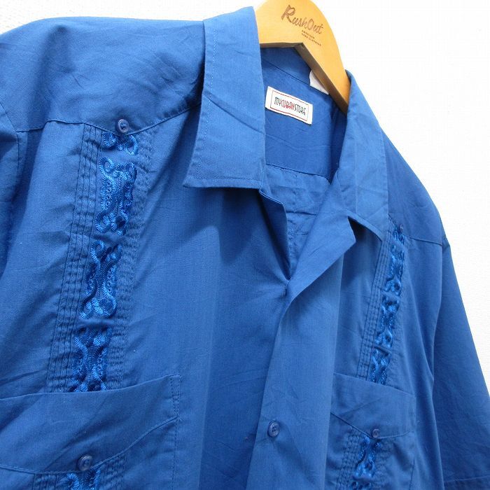 XL/古着 半袖 キューバ シャツ メンズ 00s 刺繍 大きいサイズ 開襟 オープンカラー 青 ブルー 24apr25 中古 トップス_画像2