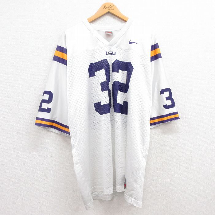 XL/古着 ナイキ NIKE 半袖 ビンテージ フットボール Tシャツ メンズ 00s ワンポイントロゴ LSU 32 メッシュ地 大きいサイズ ロング丈 Vネッ_画像1