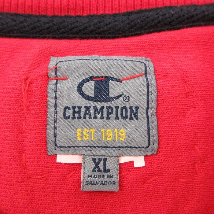 XL/古着 チャンピオン Champion 長袖 スウェット メンズ USAロゴ 星条旗 大きいサイズ クルーネック 赤 レッド 24apr25 中古 スエット トレ_画像4