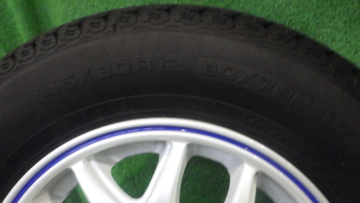 ◆ 社外 アルミホイール タイヤ 12インチ 4本セット 3.5J +45 PCD100 4穴 145/80R12 80/78N LT YOKOHAMA 23年 中古 C162の画像10