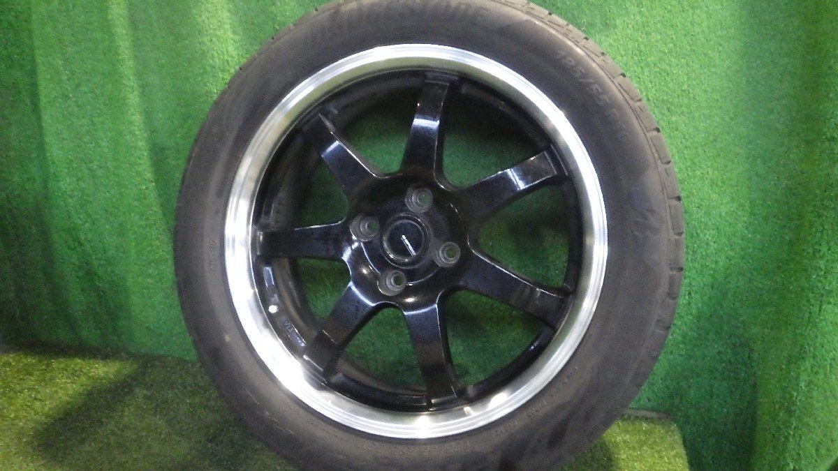 ◆ G:SPEED Gスピード アルミホイール タイヤ 16インチ 4本セット 6.0J +45 PCD100 4穴 66φ 185/55R16 BS 残4.5㎜ 21年 中古 D105_画像2