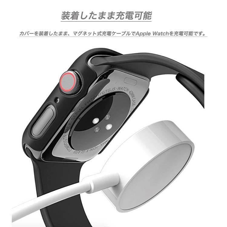 アップルウォッチ Apple Watch 4/5/6/SE 44mm カバー 保護ケース+ガラスフィルム一体化_ シルバー__ X