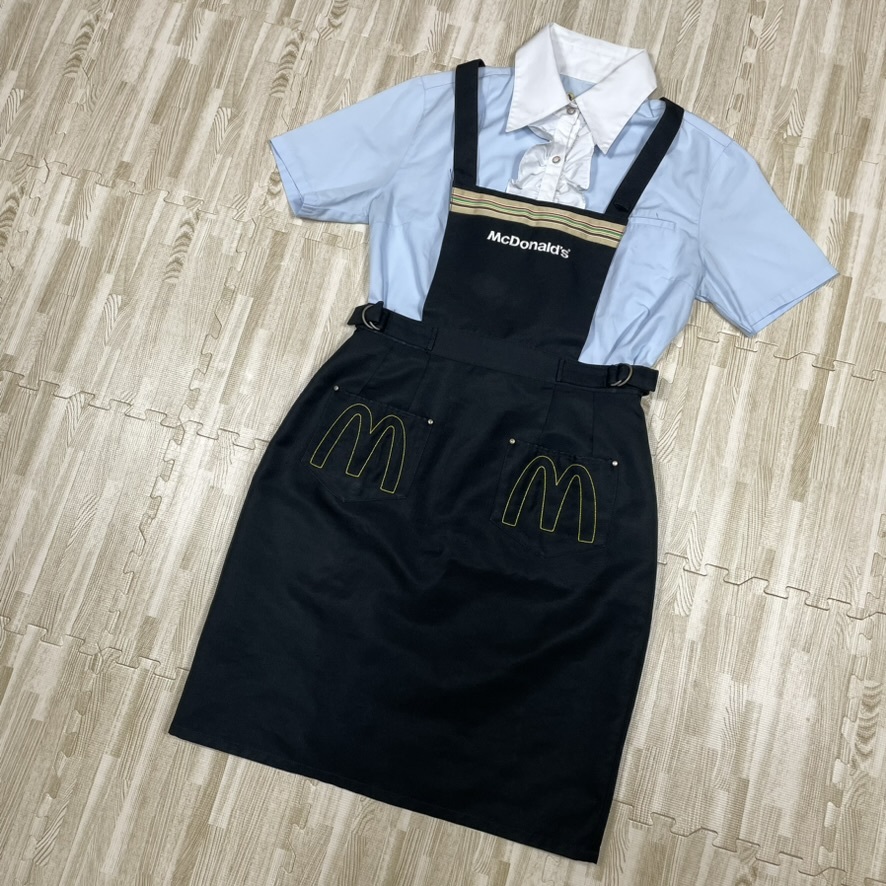 B3290 マクドナルド スター 旧制服 大きいサイズ 11号 Lサイズ フリルブラウス ジャンパースカート 2点セット 企業制服 ユニフォーム 1円~の画像1