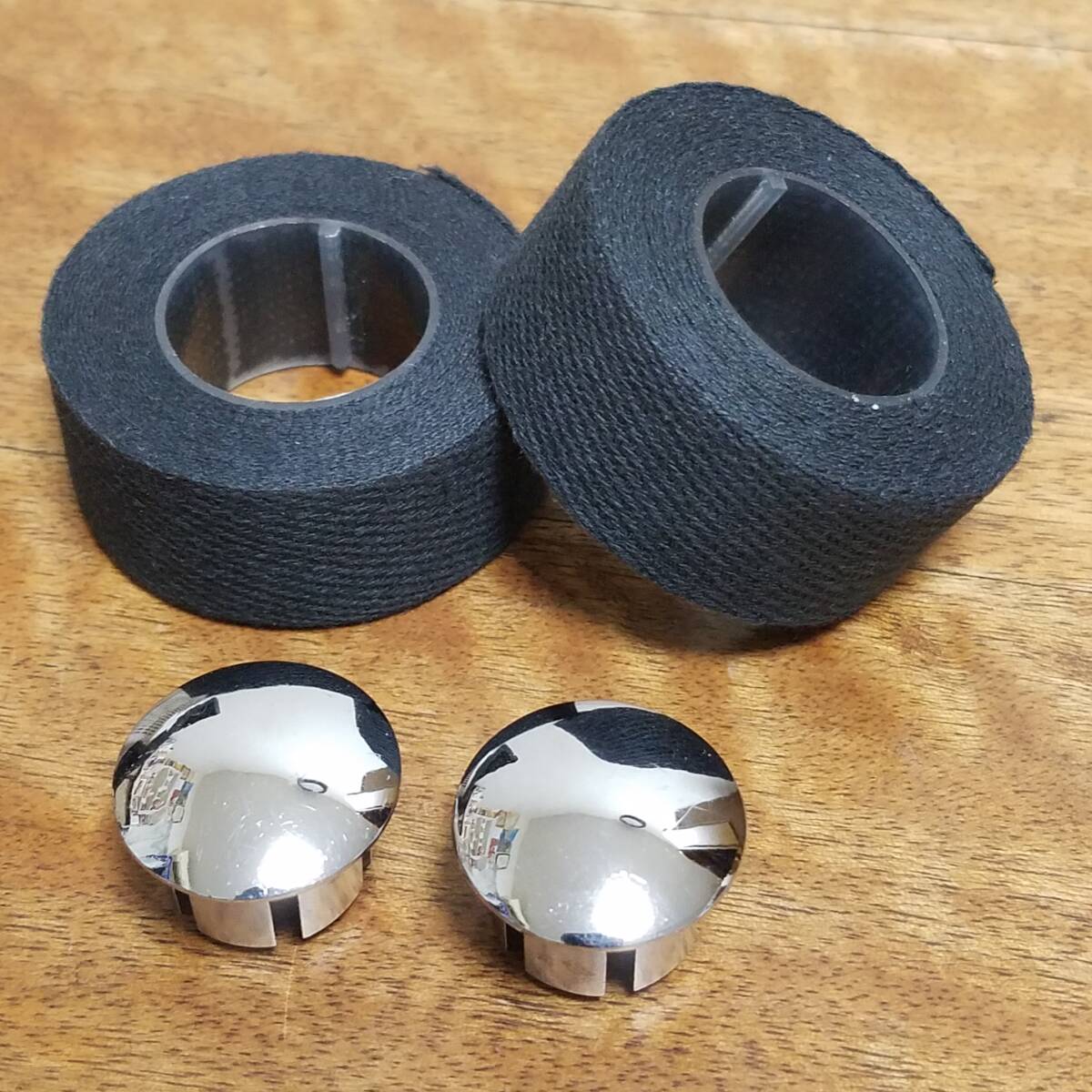  cotton bar tape (Black)& bar end cap ( plating )* for 1 vehicle Cotton Bar Tape New Old Stock (NOS) domestic production unused 