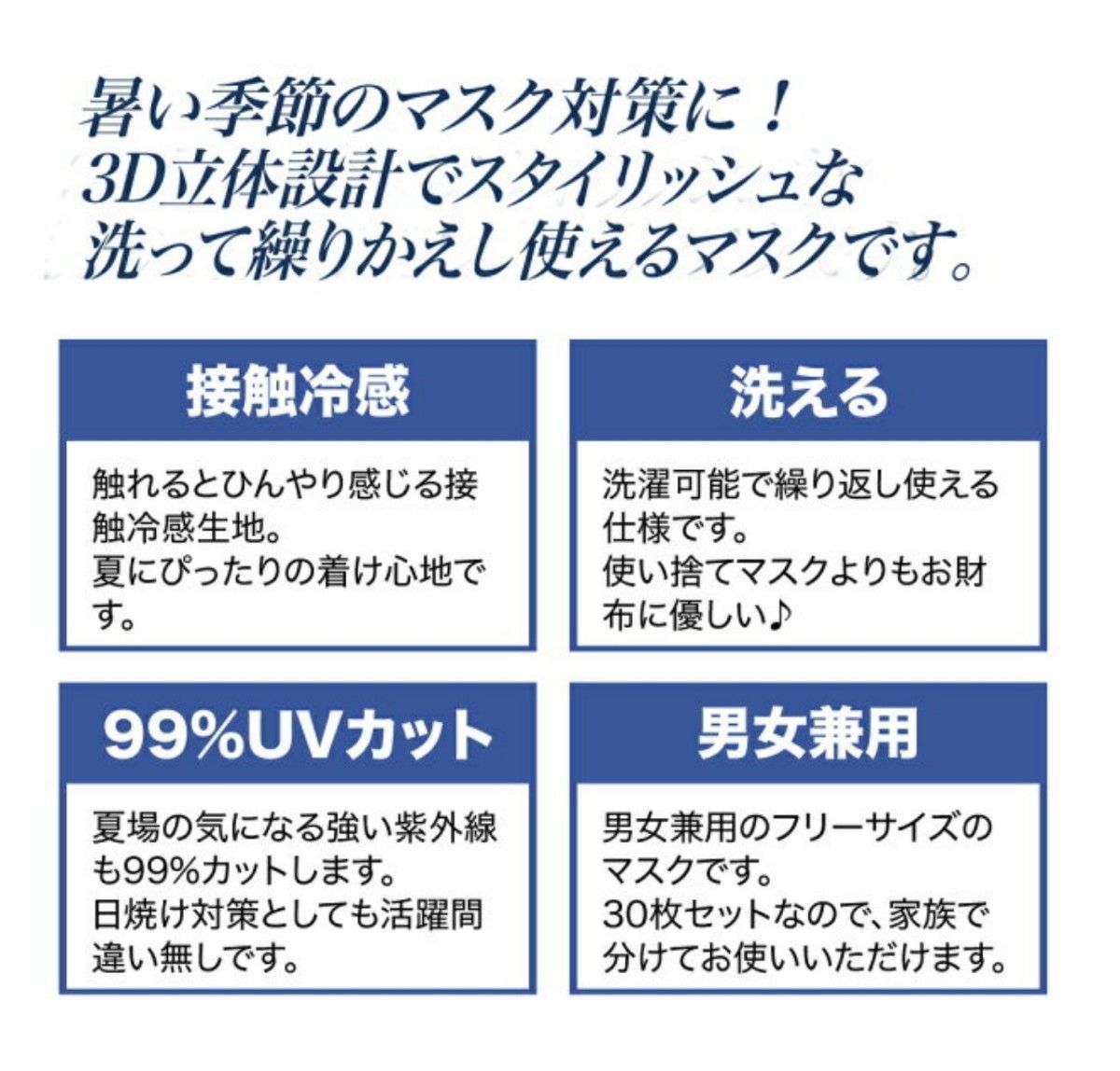 レースマスクカバー & 接触冷感 洗えるクールフィットマスク 30枚　大人用　男女兼用　カテゴリ　カラー　サイズ　変更可　クーポン