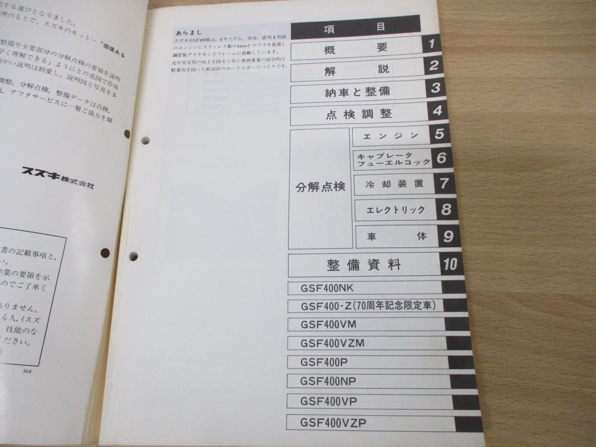 ●01)【同梱不可】SUZUKI BANDIT 400 サービスガイド/スズキ/整備書/バンディット/GK75A/GSF400K/オートバイ/バイク/二輪車/Aの画像6