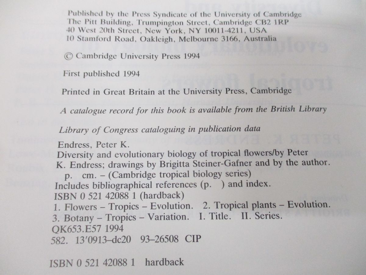 ▲01)【同梱不可】Diversity and Evolutionary Biology of Tropical Flowers/Peter K.Endress/Cambridge/洋書/花の多様性/進化生物学/A_画像5