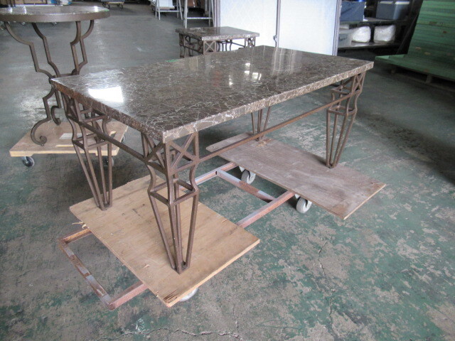 021004スチール鋳物 石板のガーデンテーブル 長方形西の画像1