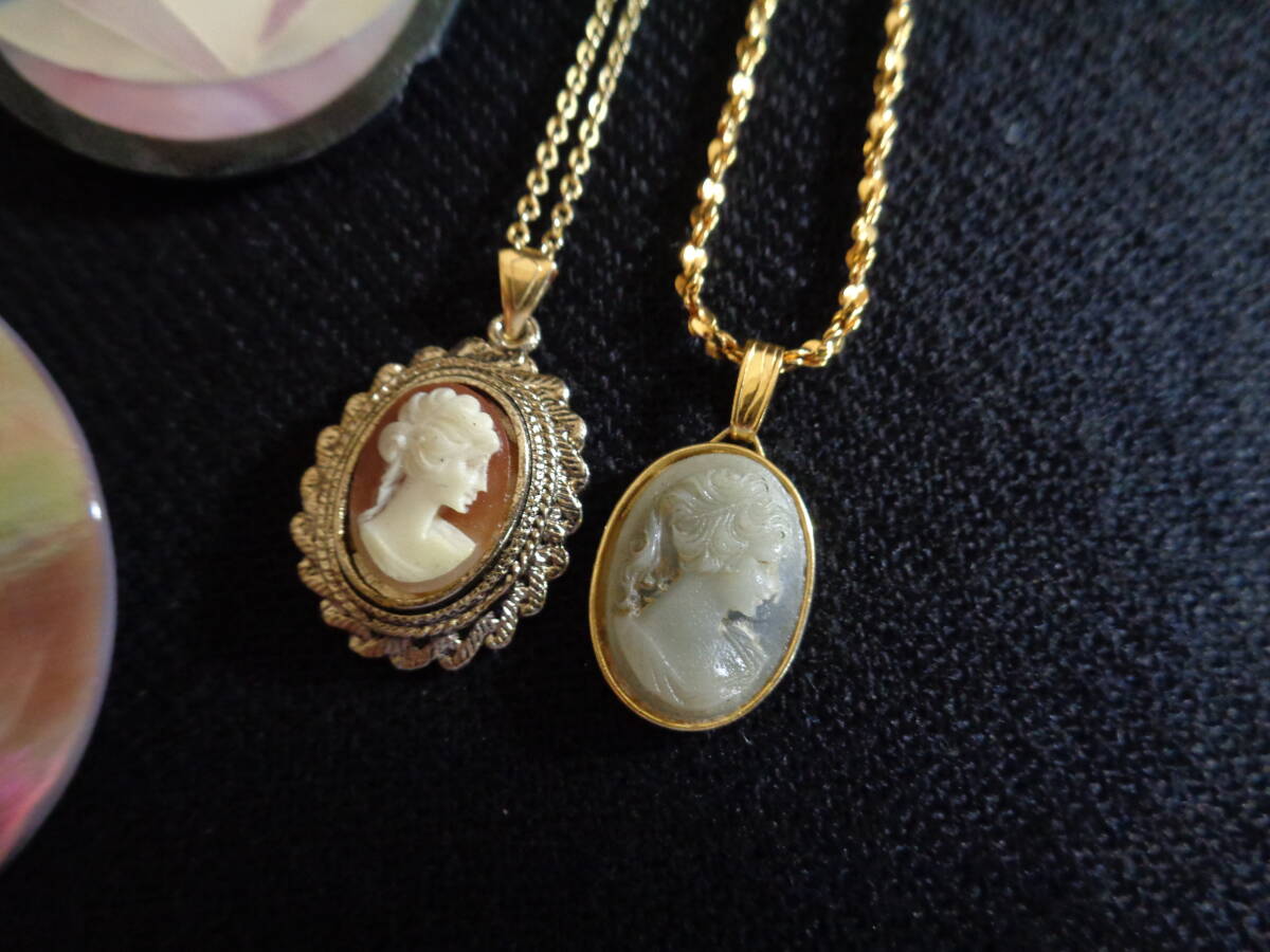 *100 jpy ~[ beautiful goods contains ] person image woman image shell cameo series antique accessory necklace 4 point & brooch 3 point 7 point set *T-55