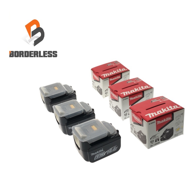 ☆未使用品3個セット☆ makita マキタ 14V 6.0Ah 純正リチウムイオンバッテリー BL1460B 残量表示付 蓄電池 雪マーク 88372