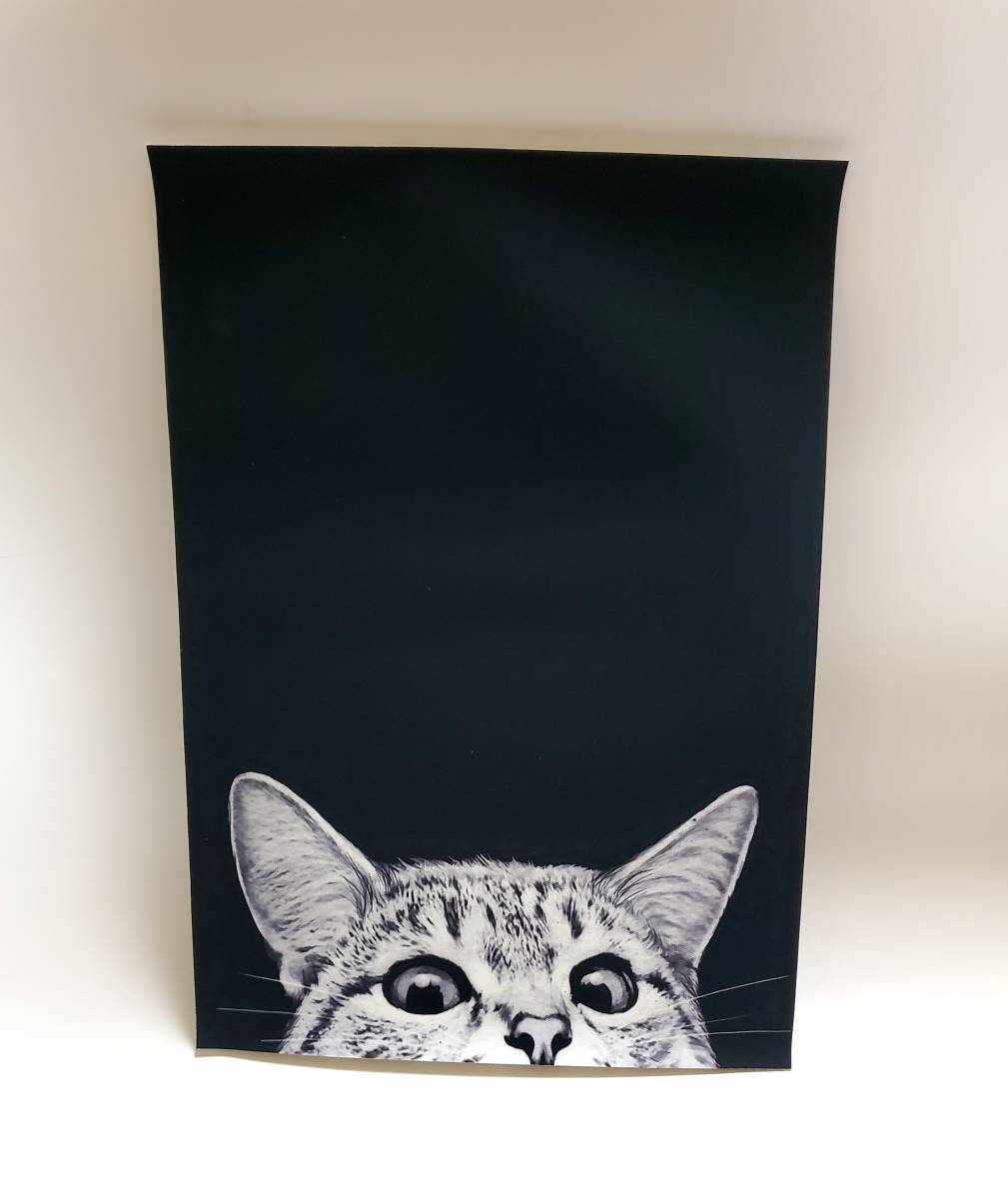 猫の雑貨　HANAKO　子猫の版画　猫のキャンパス　A4サイズ　モノトーン　トラ猫　黒地Ｃ_画像5